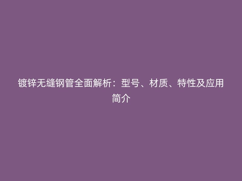 鍍鋅無縫鋼管全面解析：型號、材質、特性及應用簡介