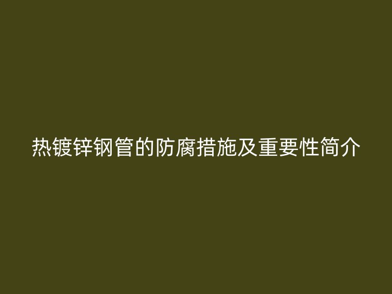 熱鍍鋅鋼管的防腐措施及重要性簡介