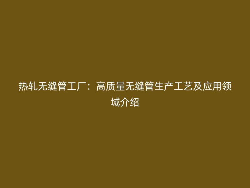 熱軋無縫管工廠：高質量無縫管生產工藝及應用領域介紹