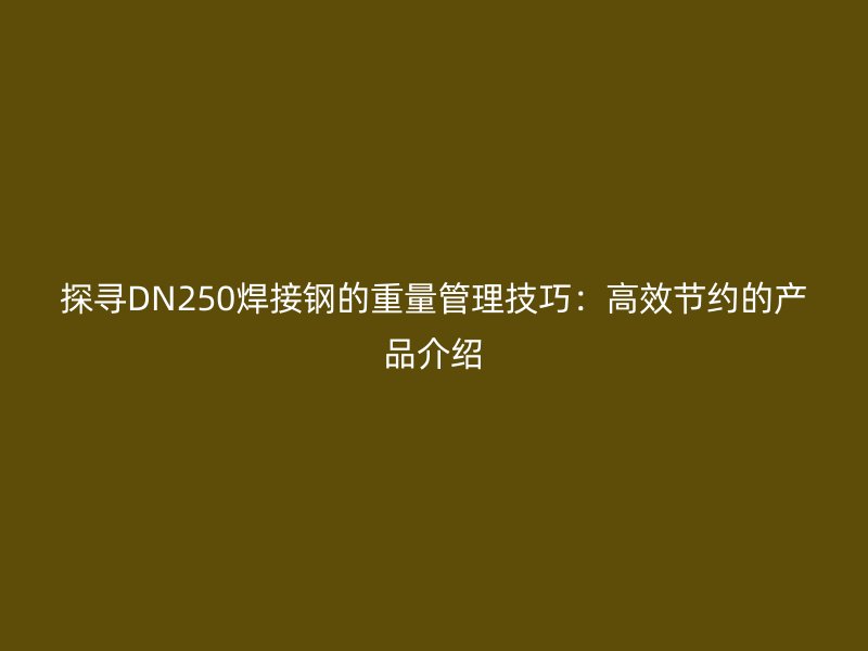 探尋DN250焊接鋼的重量管理技巧：高效節約的產品介紹