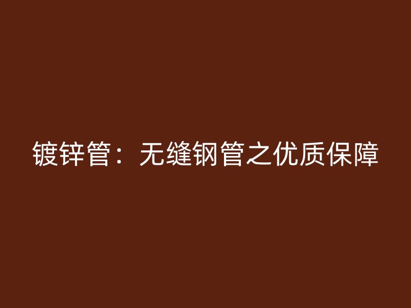 鍍鋅管：無縫鋼管之優質保障