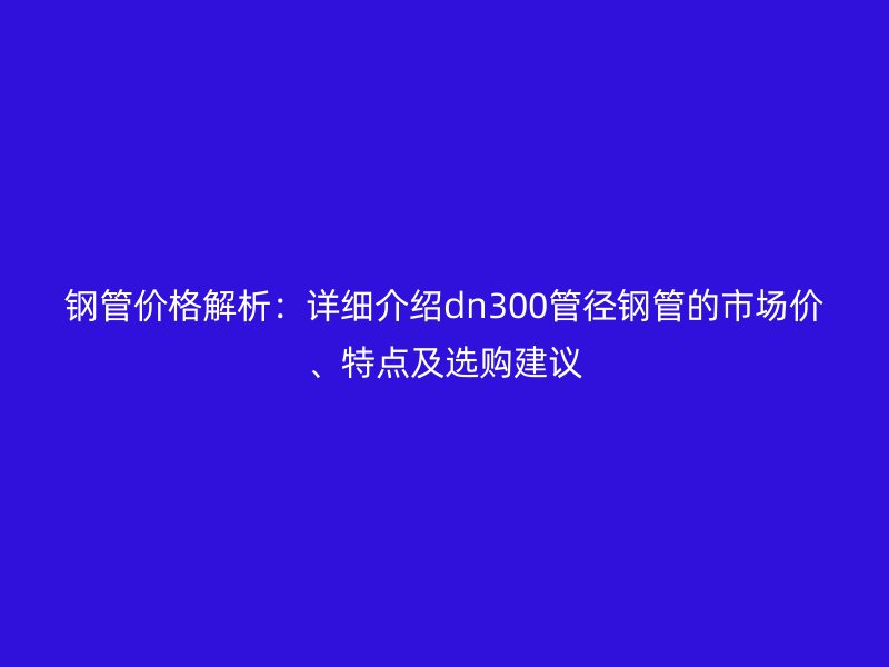 鋼管價格解析：詳細介紹dn300管徑鋼管的市場價、特點及選購建議
