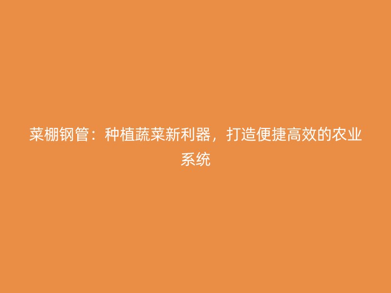 菜棚鋼管：種植蔬菜新利器，打造便捷高效的農業系統